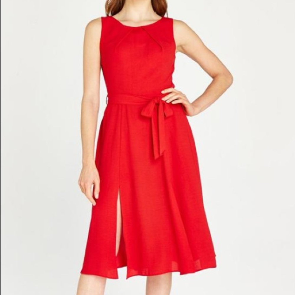APRICOT Double Slit Red Dress Tie Waist Midi NWT